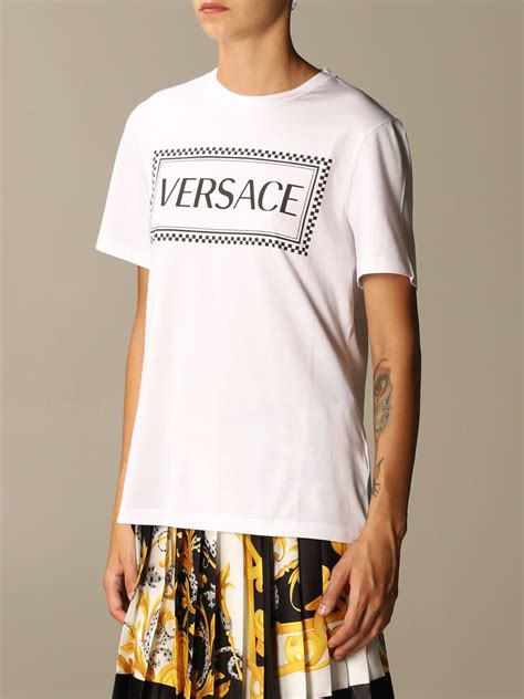 versace white 90's logo t-shirt with clips|Versace long sleeve shirt.